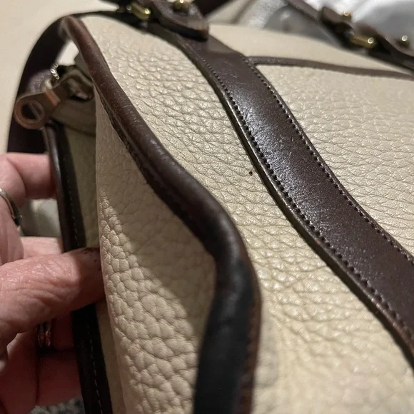 Dooney & Bourke Cream Pebbled Tote with Brown Leather Trim and Gold Hardware - Picture 5 of 8